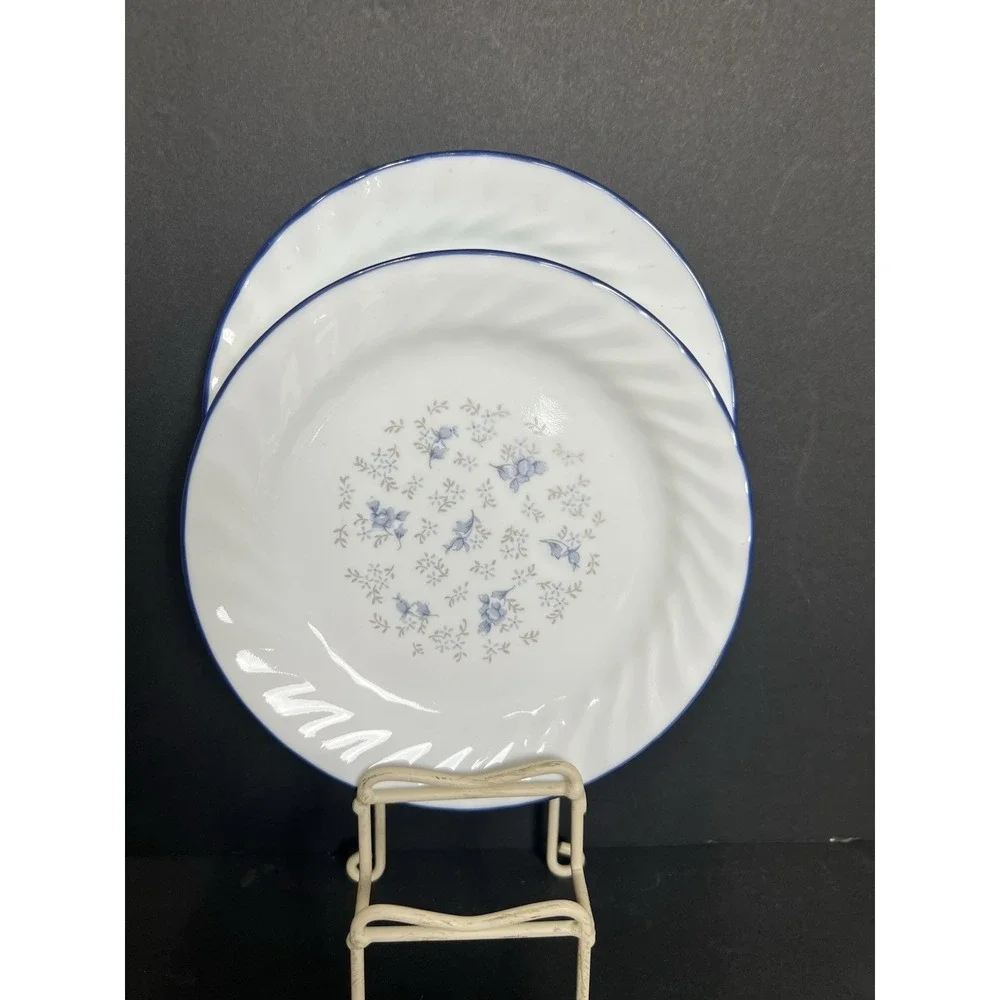 4 VINTAGE Corelle Blue Fleur Floral Swirl Rim 7 1/4